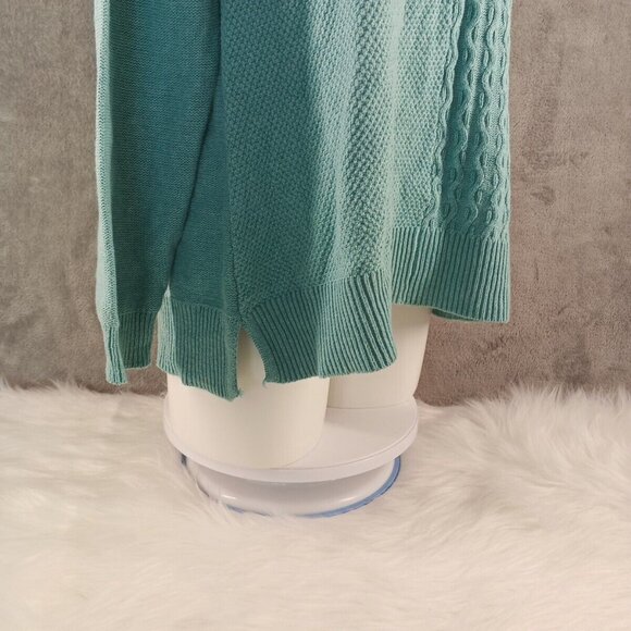 NWT KAREN SCOTT Textured Patchwork Sweater MEDIUM(8-10) Teal Aqua Cotton V-neck - Picture 6 of 12